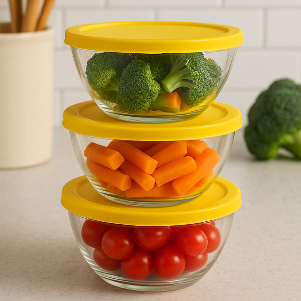 Dazzle Glass Bowl Set Mixing / Storage Bowls with Lids (3 pcs Set)