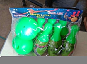 Colorful bowling pins and ball in kids' game set